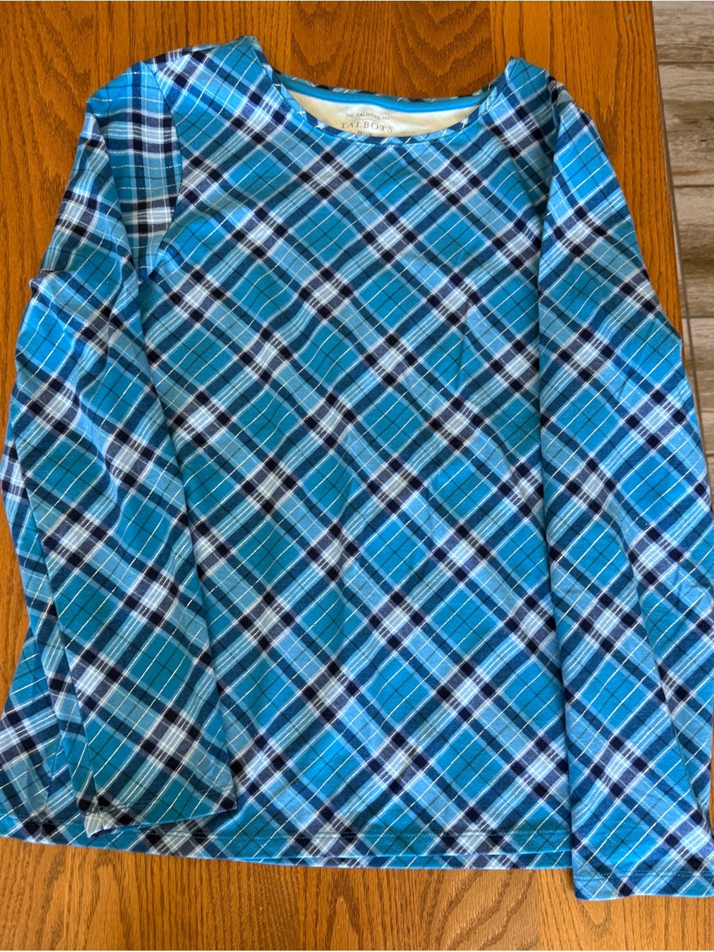 Talbots Teal and Navy Patterned Tee